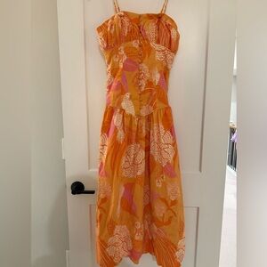 Anthropologie Orange and Pink Floral Maxi Dress